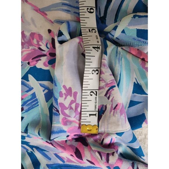Lilly Pulitzer Buttercup Scallop Hem Shorts 12 Blue Pink Floral Palm Paradise - Picture 9 of 10